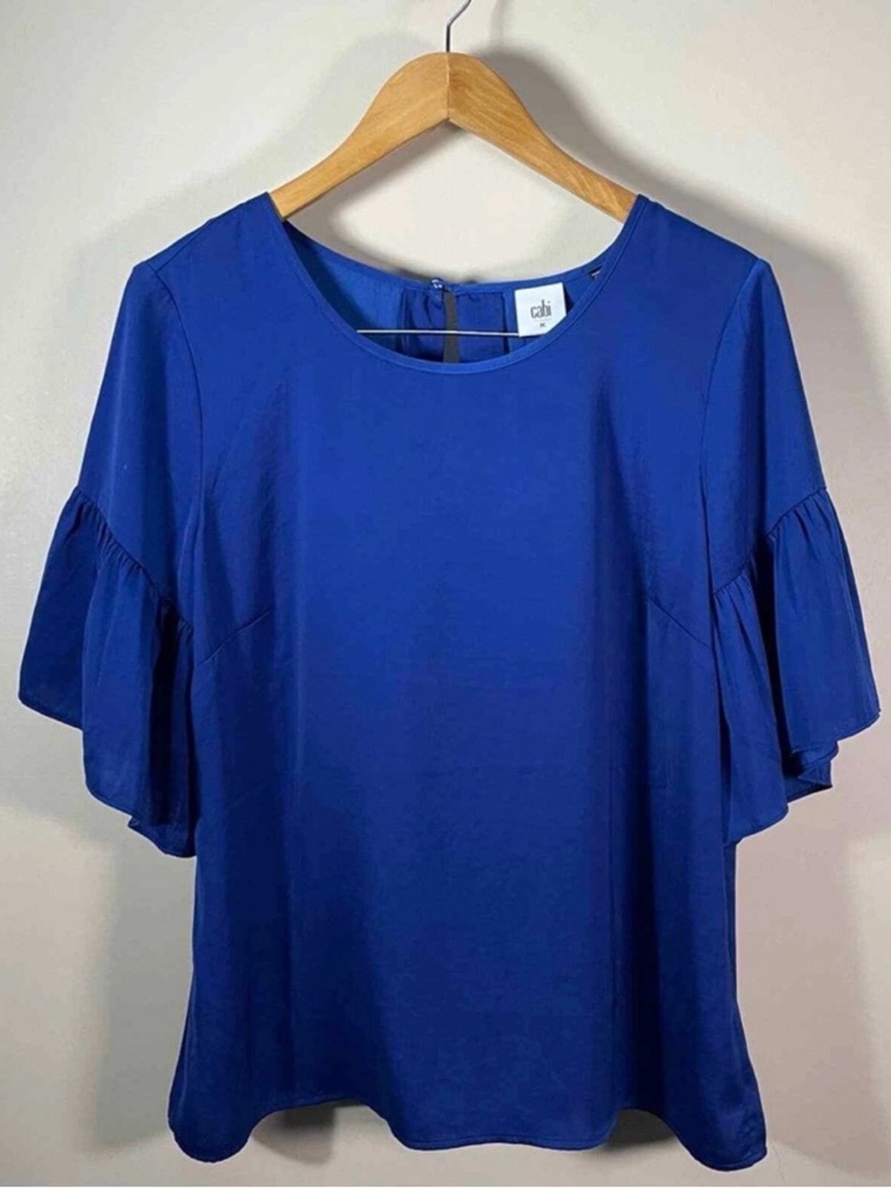 CAbi Short Ruffle Sleeve Satin Tee in Royal Blue - Picture 2 of 6